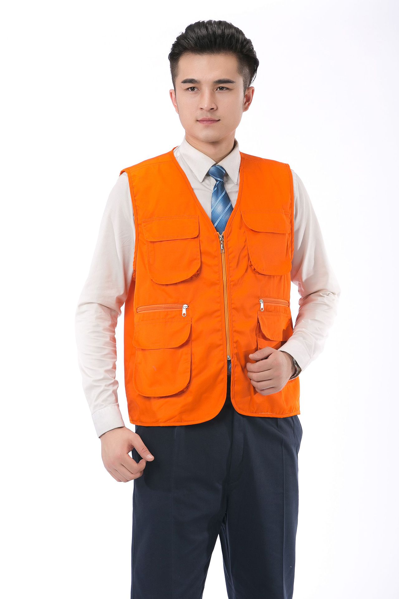多口袋马甲小记者活动宣传背心定制印字logo电信超市工作服定做