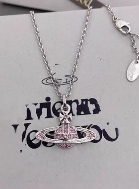 西太后经典款满钻土星链条项链高版本轻奢百搭粉钻银色锁骨链批发