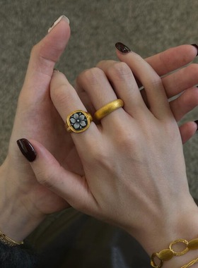 中古风贝雕栀子花女戒春夏上新