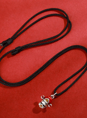 本命年银饰项链S999足银财神爷新年款工编织小挂件吊坠男女情侣款