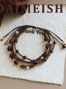 新年复古红色多层串珠手工编织葫芦手链轻奢高级感叠戴本命年手饰