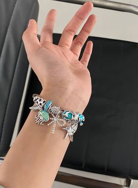 潘家水母吊坠串珠手镯跨境时尚海洋风不锈钢手链DIY手环厂家批发