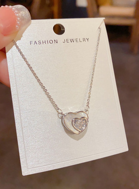 法式轻奢温柔百搭镶钻贝壳爱心项链小众精致时尚简约设计感锁骨链
