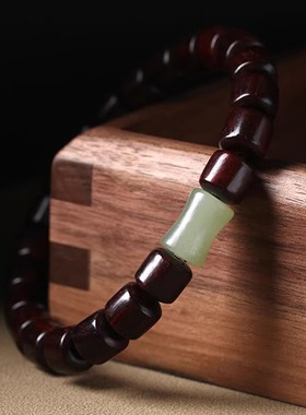 节节高升玉竹节真品小叶紫檀手串男士高档盘玩佛珠手链女款本命年