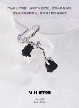 暗夜玫瑰戒指女款ins冷淡风原创设计高级感指环可调节独特食指戒