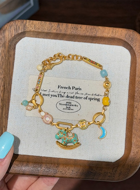 复古轻奢彩色滴油珐琅月亮手链