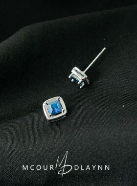 S925银针蓝宝石耳钉女轻奢小众设计高级感气质百搭耳饰