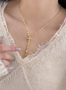 小红书爆款法式复古镶锆石四叶草太阳花罗盘项链轻奢高级感锁骨链