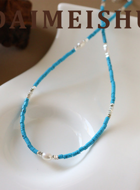 时尚简约气质百搭碎银子天然淡水珍珠松石项链轻奢高级感锁骨链女