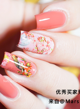 兔娘美甲贴纸国风水墨花鸟格纹