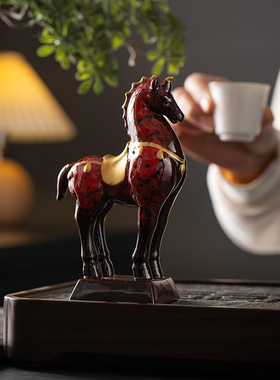 新中式摆件博古架工艺品家居禅意酒柜小马陶瓷马饰品客厅玄关软装