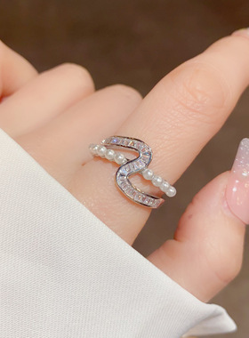 珍珠小众设计戒指开口可调节