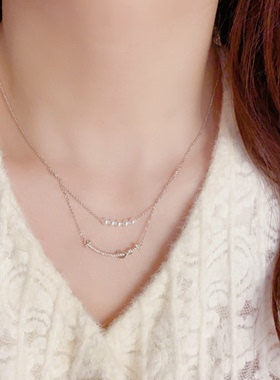 双层珍珠项链高级感锁骨链