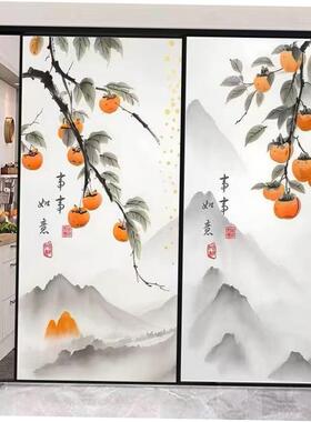 中式玻璃窗户贴纸阳台客厅厨房推拉门贴画定制橱柜衣柜门翻新贴纸