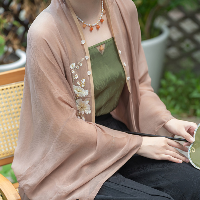 瞳莞原创汉服金樱子直领对襟直袖长衫吊带设计款夏季新品日常百搭,淘宝优惠券,粉丝福利购,淘宝优惠卷