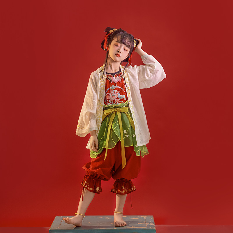 瞳莞汉服原创直领对襟短衫灯笼裤汉服套装逍遥小神仙哪吒同款夏季,淘宝优惠券,粉丝福利购,淘宝优惠卷