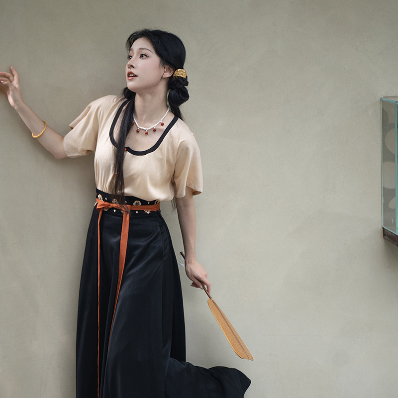 瞳莞汉服椒花颂夏季女鸡心领半袖短衫齐腰九片裙百搭显瘦亲肤新品,淘宝优惠券,粉丝福利购,淘宝优惠卷