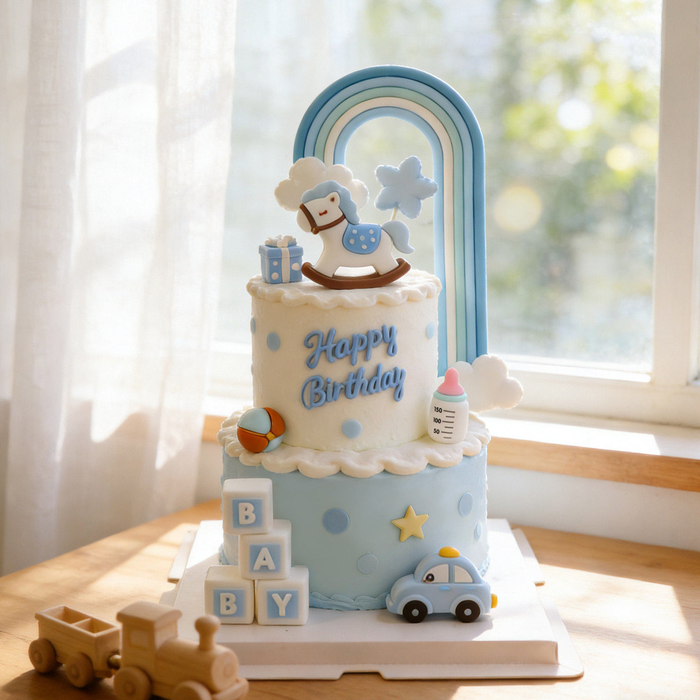 网红烘焙生日蛋糕装饰摆件摇摇木马宝宝百天满月彩虹甜品台插件,淘宝优惠券,粉丝福利购,淘宝优惠卷