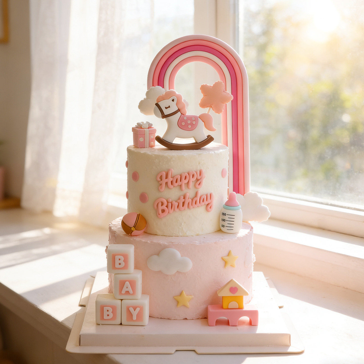 网红烘焙生日蛋糕装饰摆件摇摇木马宝宝百天满月彩虹甜品台插件,淘宝优惠券,粉丝福利购,淘宝优惠卷
