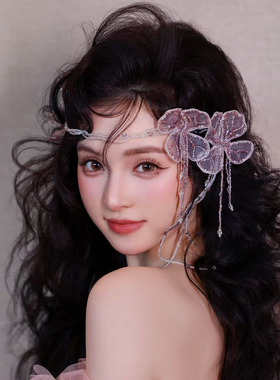 手作淡紫色串珠花瓣发带
