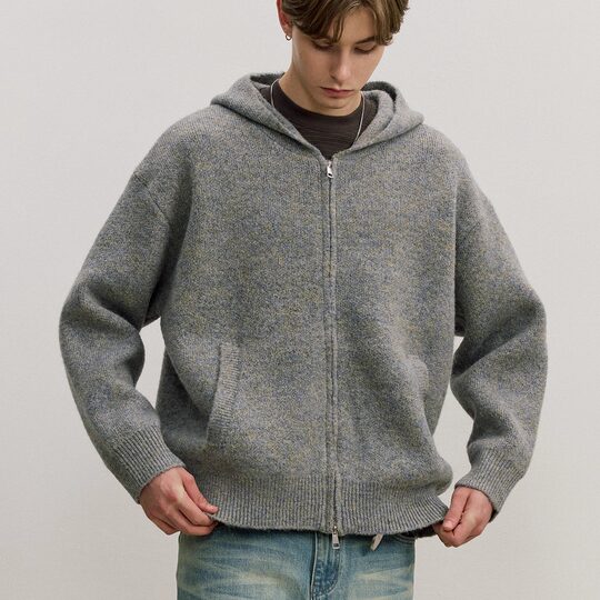 VMCL тяжелый иллюзорный мохеровый свитер в ленивом стиле с двойной молнией и капюшоном, свитер для мужчин и женщин, вермишель