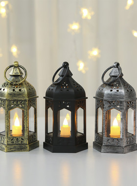 欧式烛台摩洛哥节日装饰复古塑料风灯电子蜡台亚马逊摆件家居