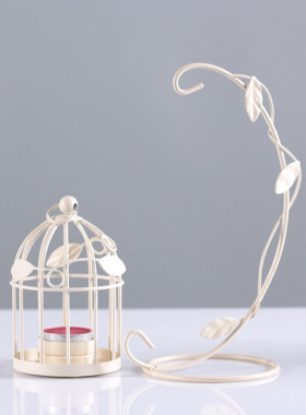 跨境欧式树叶鸟笼铁艺烛台家居摆件创意礼品复古蜡烛台婚庆伴手