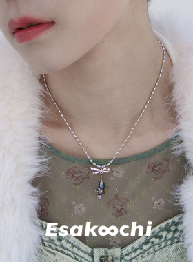黑猫粉色蝴蝶结锁骨链女