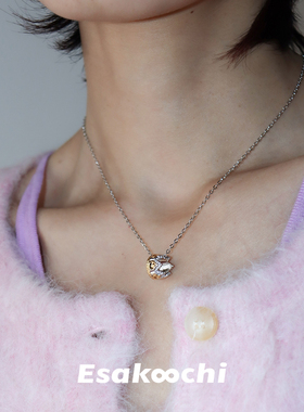 Esakoochi原创小众设计金银拼色小皇冠项链枪黑色锁骨链