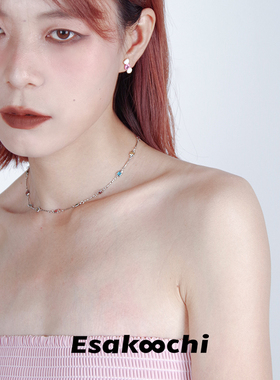 金属风彩钻项链欧美复古锁骨链