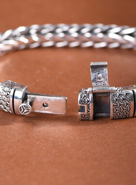 金鹿王 s925银复古做旧霸气个性编织工艺双保险扣男款手链