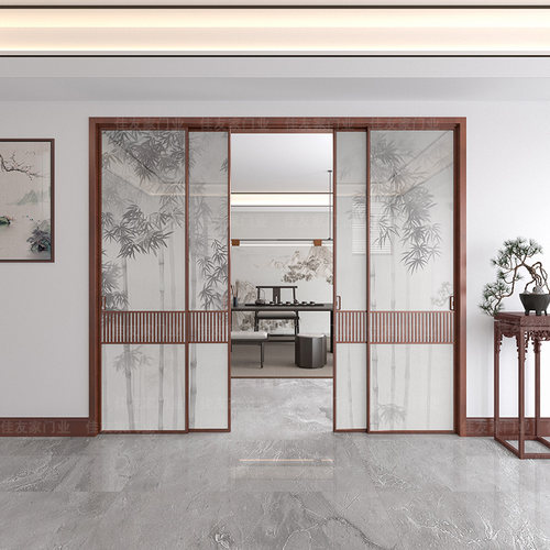 新中式厨房折叠门阳台客厅玻璃隔断门钛镁铝合金吊轨平移推拉门 - 图2