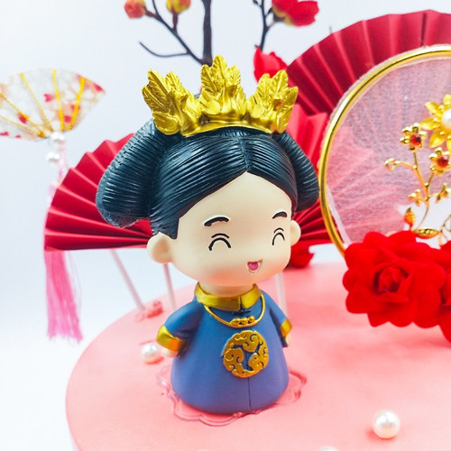 中式复古古风宫廷娃娃皇后皇上摆件凤凰插件婚礼生日蛋糕装饰摆件 - 图2