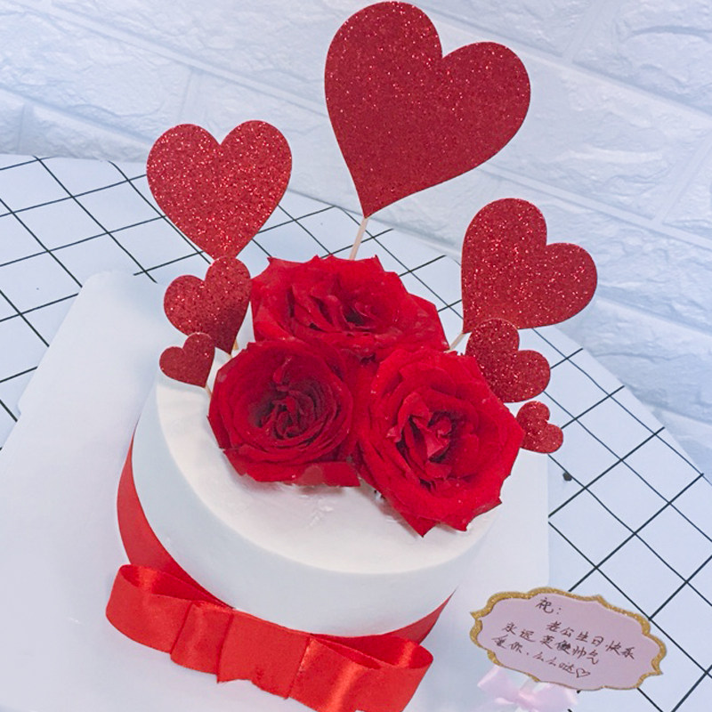 大红色爱心生日插牌派对插旗婚礼甜品台七夕情人节蛋糕装饰插件
