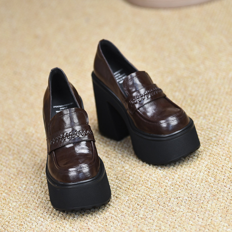 misili乐福鞋粗跟单鞋12cm小个子高跟鞋2026春季新款厚底真皮女鞋,淘宝优惠券,粉丝福利购,淘宝优惠卷