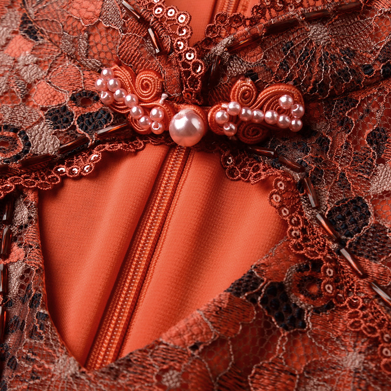 XV0Y0003复古碎花长袖裙子收腰显瘦改良旗袍女9.14春-图1