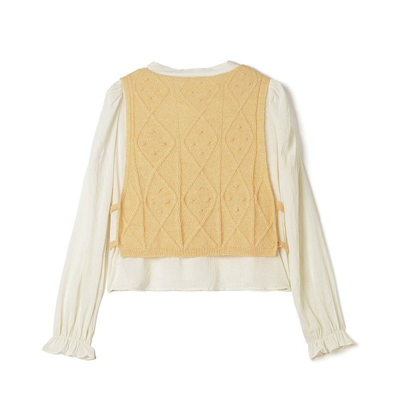 AM0U0002针织马甲+套头长袖衬衫两件套装女8.12秋-图0