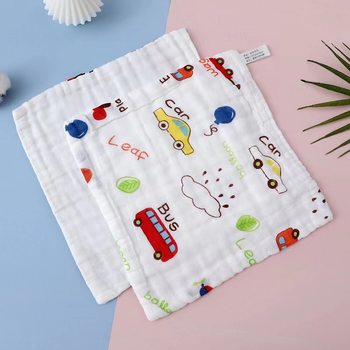 High-density six-layer gauze pure cotton newborn child face wash small square towel baby cartoon children's universal saliva towel