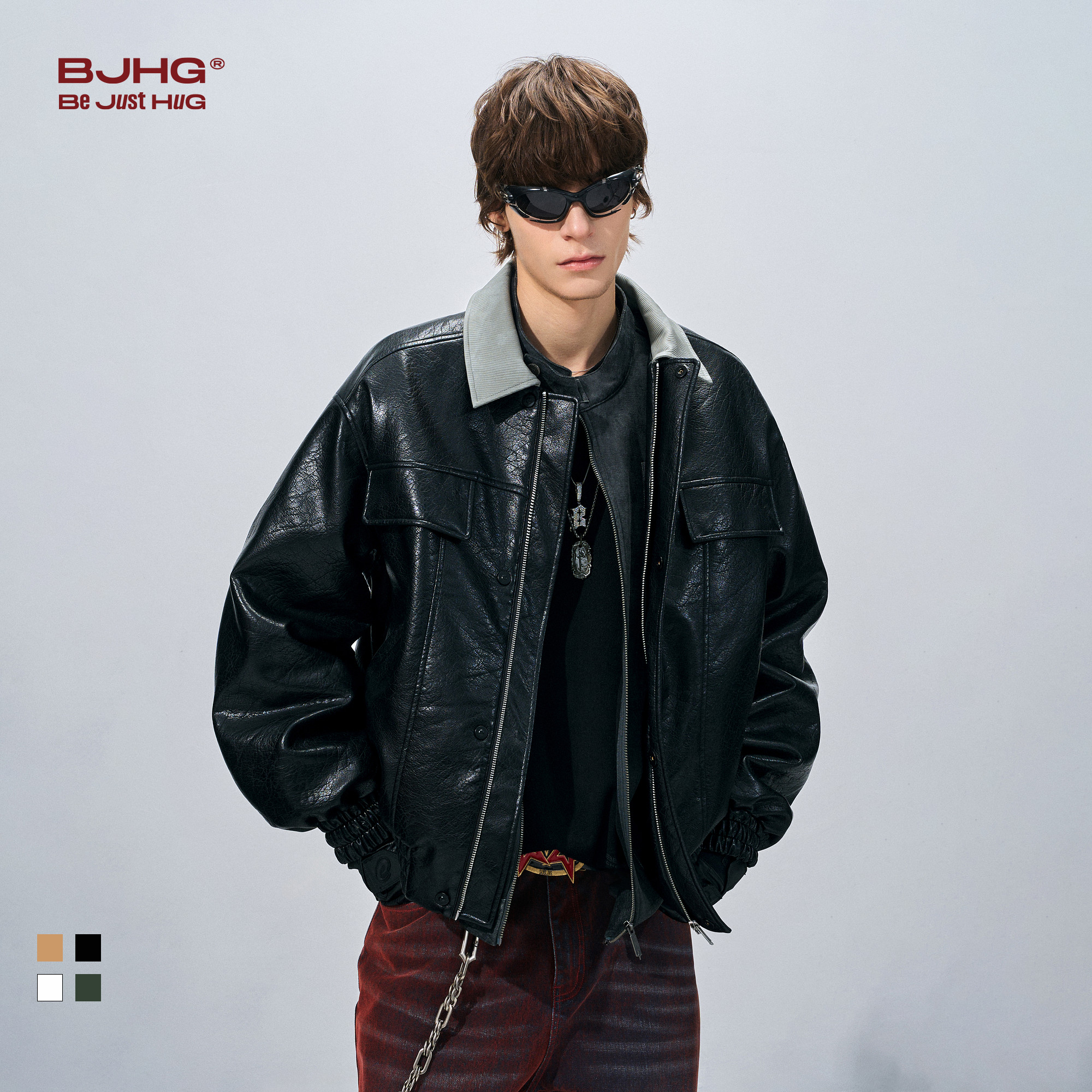 BJHG不计后果复古翻领皮衣夹克外套男款春季工装上衣拼接短外套女,淘宝优惠券,粉丝福利购,淘宝优惠卷