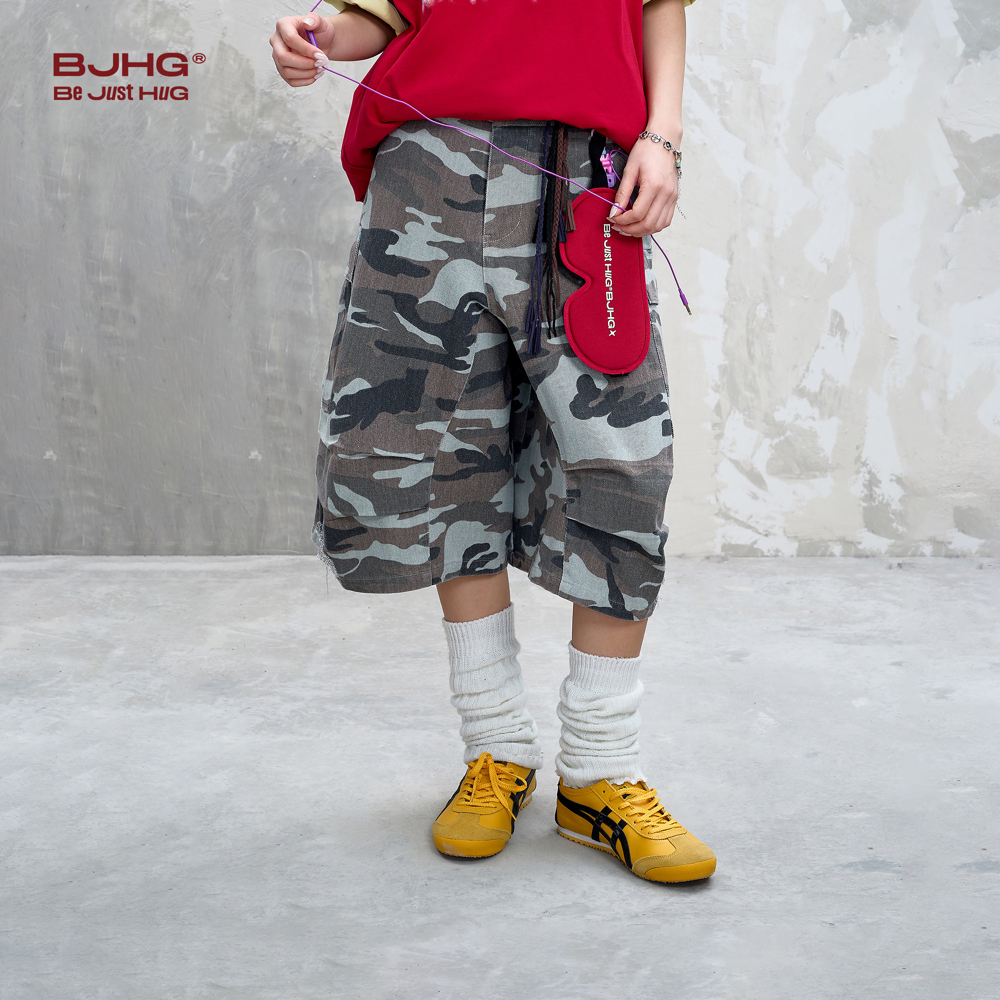 BJHG不计后果美式迷彩短裤女夏季潮牌宽松休闲工装做旧七分裤子女,淘宝优惠券,粉丝福利购,淘宝优惠卷