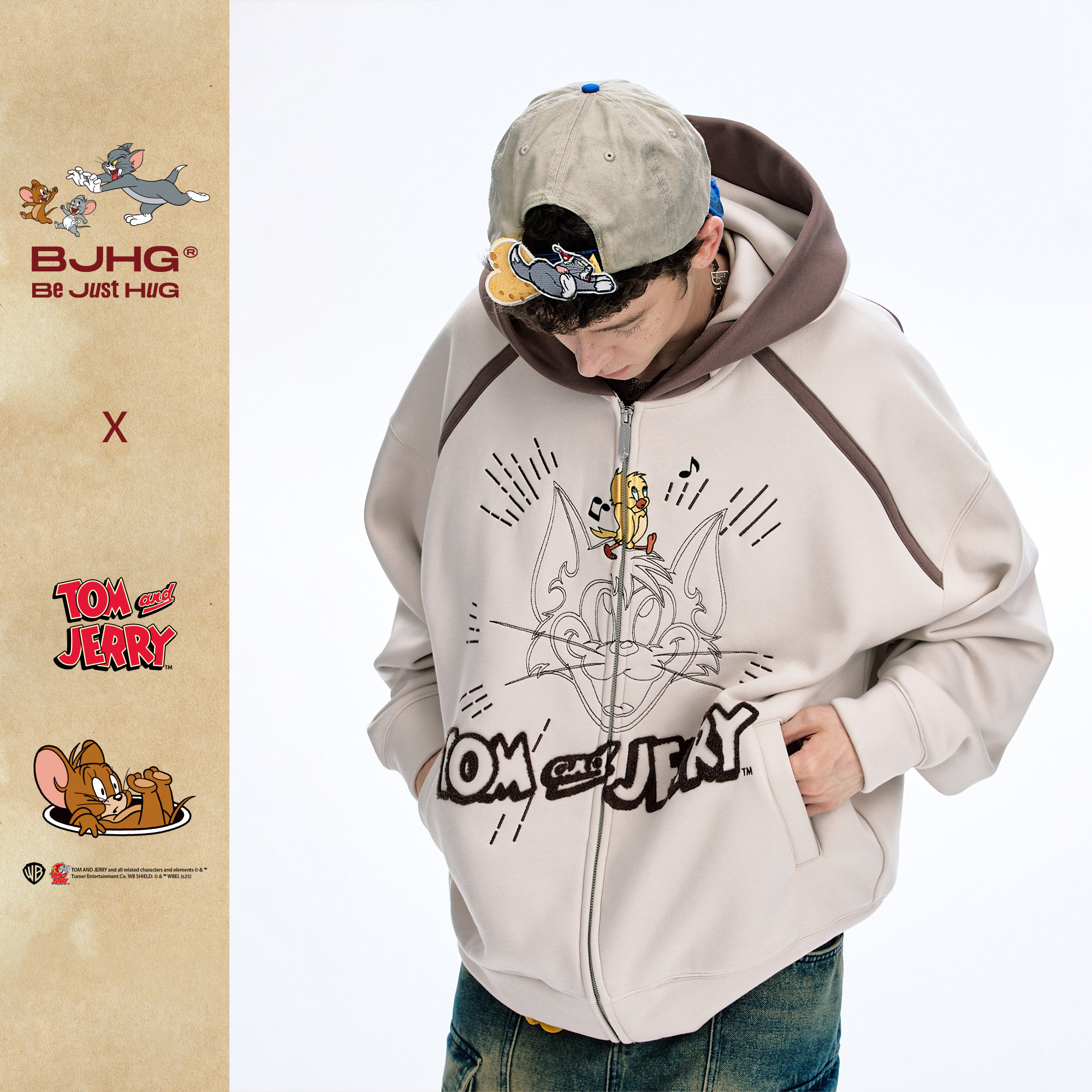 【猫和老鼠联名】BJHG不计后果美式连帽卫衣男春撞色情侣装外套女,淘宝优惠券,粉丝福利购,淘宝优惠卷