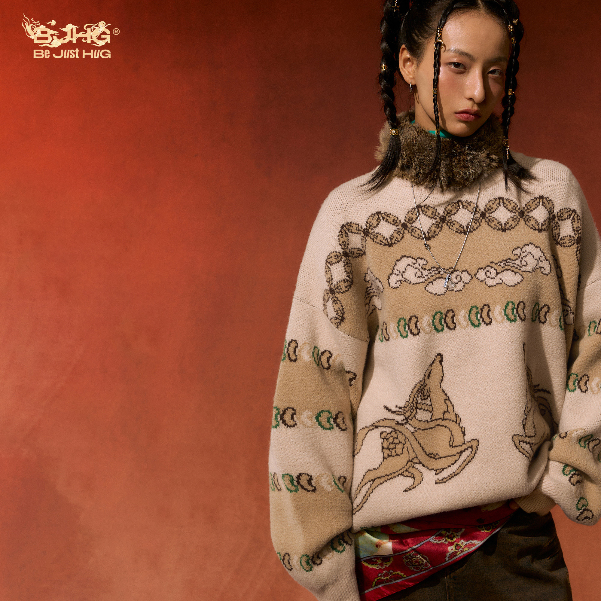 【新年款】BJHG不计后果红色毛衣男款秋冬季设计感套头针织毛衣女,淘宝优惠券,粉丝福利购,淘宝优惠卷