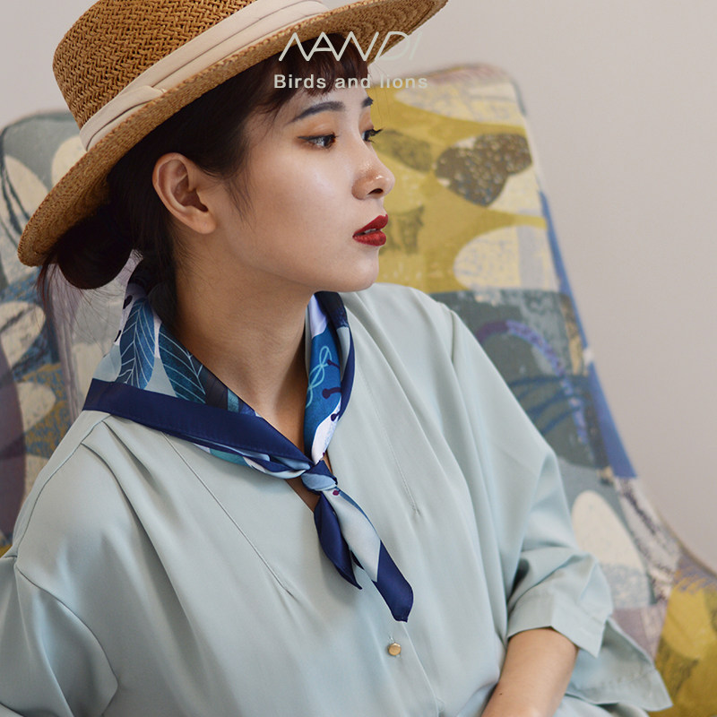 口嘎kouga狮子和鸟咖红色小方巾简约百搭女生日系风格复古丝巾_虎窝淘