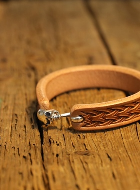 小众穿搭饰品进口枥木植鞣牛皮手环 个性定制纯皮手链 经典17mm宽