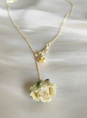 天然真花法式浪漫玫瑰花项链小众原创设计高级轻奢气质百搭锁骨链
