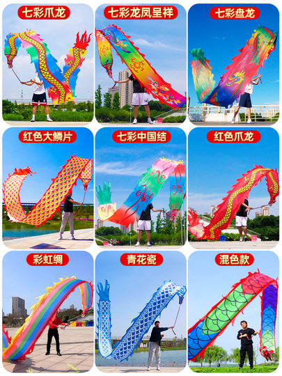 舞龙彩带健身运动成人中老年人耍龙新款龙带甩龙头道具6米8米布龙