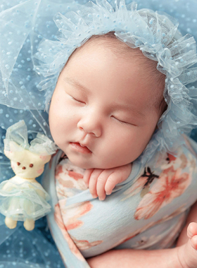 新生儿兔子摄影道具田园帽子纱毯