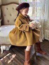 Delivery liner Petit Nez] retro 100% wool bifacial cashmere handmade girl big coat turmeric large skirt hem