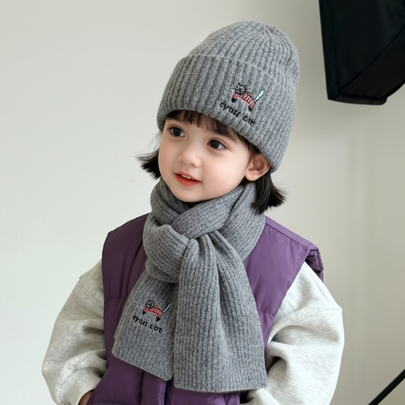 儿童帽子毛线帽围巾两件套秋冬季男女童保暖帽宝宝套头针织帽可爱,淘宝优惠券,粉丝福利购,淘宝优惠卷