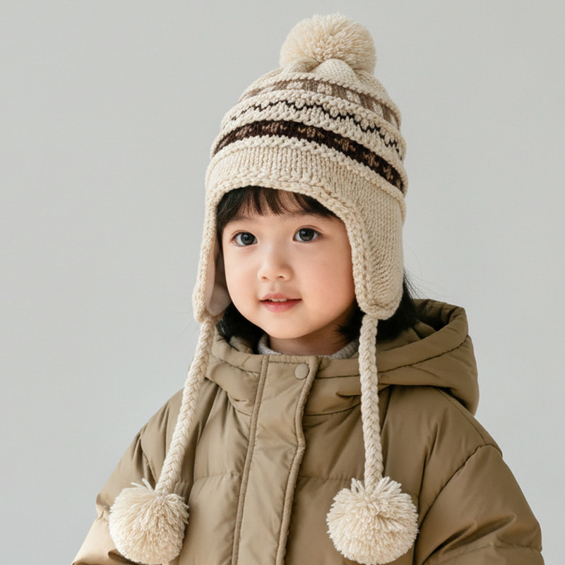 儿童帽子毛线帽男童女童秋冬季宝宝针织保暖帽护耳朵可爱毛球防风,淘宝优惠券,粉丝福利购,淘宝优惠卷
